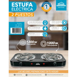 Estufa Eléctrica Negra 21x6cm de Dos Quemadores con Cinco Niveles de Temperatura - ESTUFAS | Bylmo
