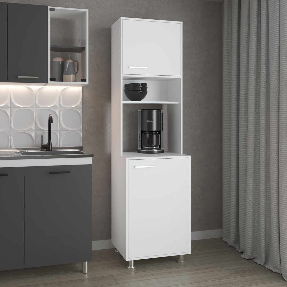 Módulo Para Microondas Antares Blanco x50.3cm con Dos Puertas y con Patas - ALACENAS Y MUEBLES MICROONDAS | Bylmo
