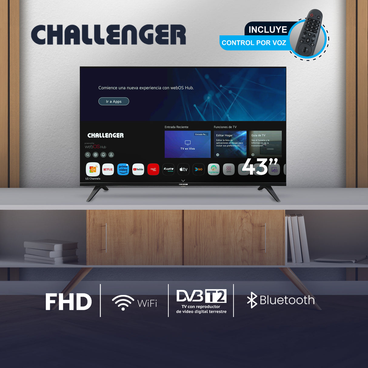 Televisor Challenger Led Smart WebOS 95.48x56.09cm De 43 Pulgadas Full Hd 1080p Con Wifi Integrado Y Con Bluetooth - TELEVISORES | Bylmo