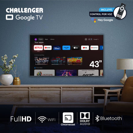Televisor Led Smart Google 95.5x55.7cm de 43 Pulgadas FULL HD 1080P Con Wifi Integrado y Con Bluetooth - TELEVISORES | Bylmo