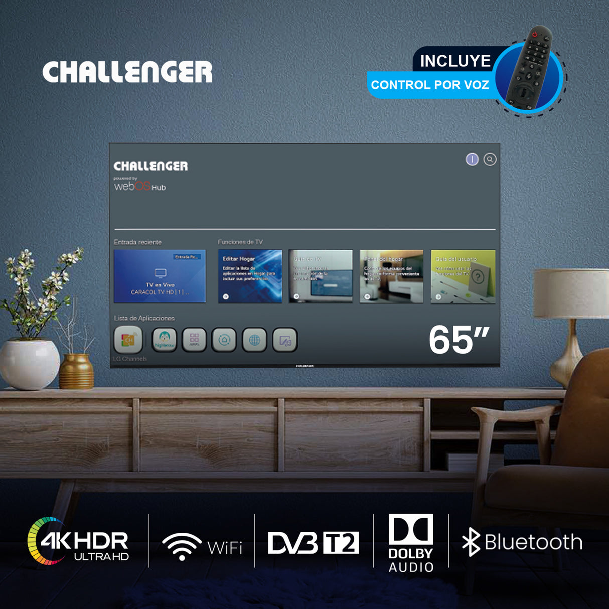 Televisor Led Smart WebOs 144.6x83.5cm de 65 Pulgadas 4K 2160P Con Wifi Integrado y Con Bluetooth - TELEVISORES | Bylmo