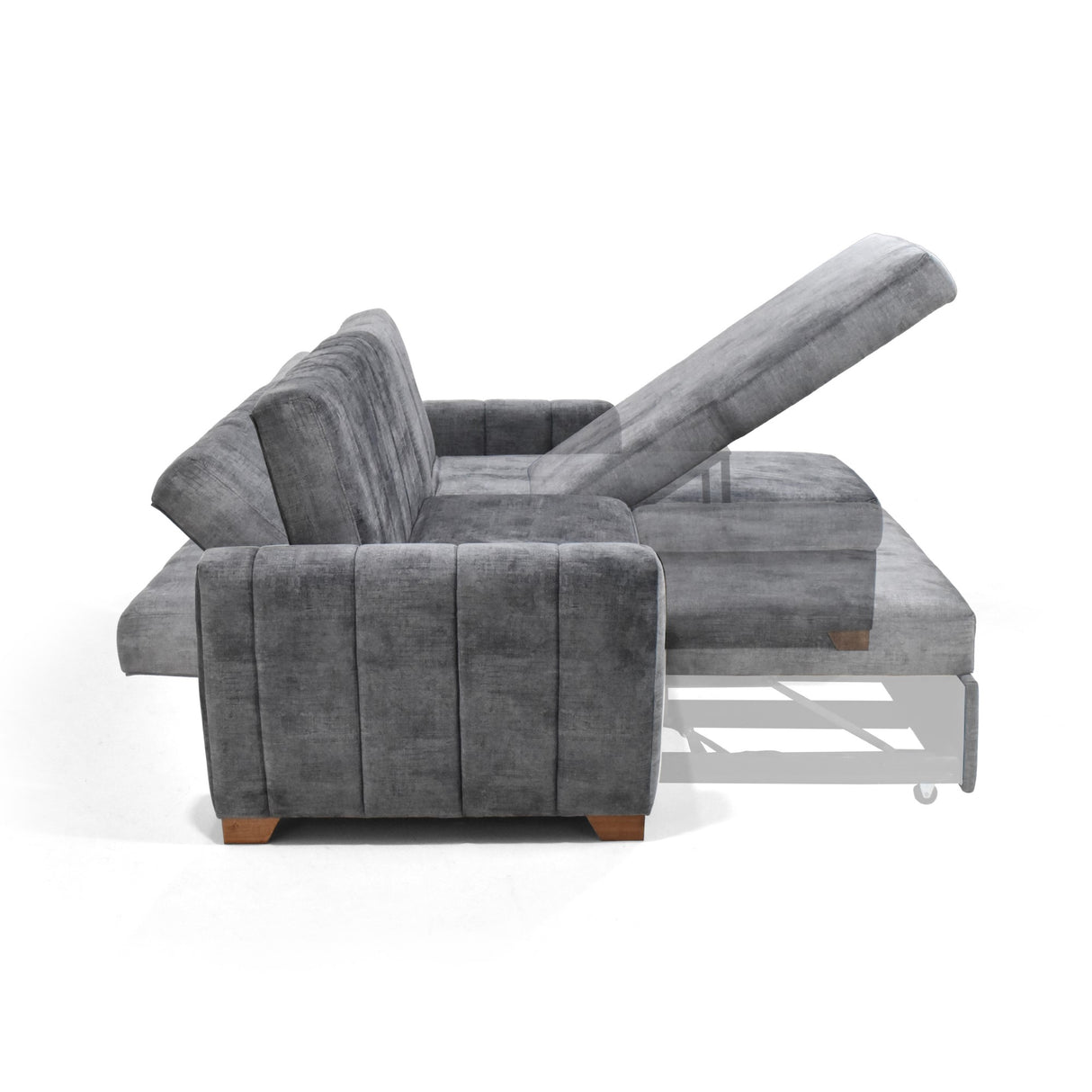 Sofá Cama Izquierdo Apolo Gris 220x92cm De Tres Puestos Reclinable Con Apoya Brazos y con Almacenamiento