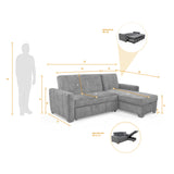 Sofá Cama Izquierdo Apolo Gris 220x92cm De Tres Puestos Reclinable Con Apoya Brazos y con Almacenamiento