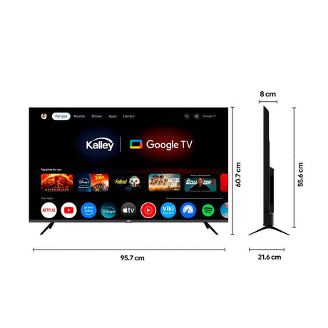 Televisor Kalley Smart LED 4K 43 Pulgadas Google Negro 107.5x64.6cm con Wifi Integrado Procesador con IA y con Bluetooth - TELEVISORES | Bylmo