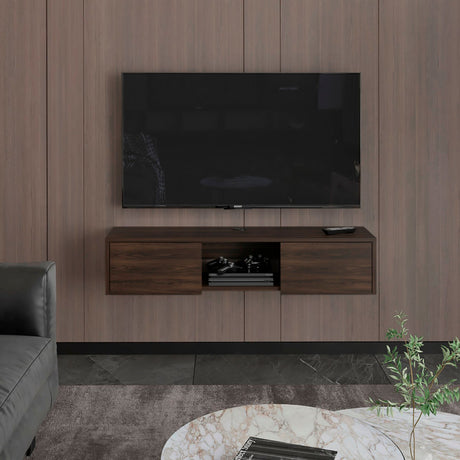 Repisa para TV Flotante Glen Nogal 125.1x26.8cm para TV Hasta 50 Pulgadas sin Cajones y con Ranuras para Cables - MUEBLES DE TV | Bylmo