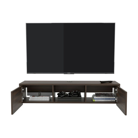 Repisa para TV Flotante Glen Nogal 125.1x26.8cm para TV Hasta 50 Pulgadas sin Cajones y con Ranuras para Cables - MUEBLES DE TV | Bylmo