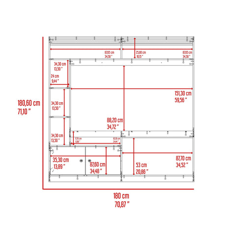 Centro de Entretenimiento Blaine Capri y Fresno Europeo 180x180.6cm para TV Hasta 70 Pulgadas sin Cajones - MUEBLES DE TV | Bylmo