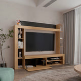 Centro de Entretenimiento Cecil Fresno Europeo y Wengue 215.8x178.1cm para TV Hasta 75 Pulgadas sin Cajones y con Ranuras para Cables - MUEBLES DE TV | Bylmo