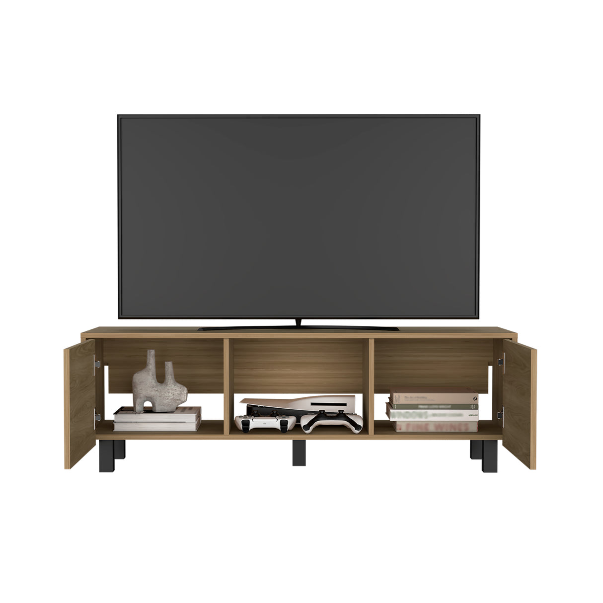 Rack de TV Lazio Fresno Europeo 126.3x41.2cm para TV Hasta 75 Pulgadas sin Cajones y con Ranuras para Cables - MUEBLES DE TV | Bylmo