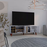 Rack de TV Lane Blanco y Fresno Europeo 160x55cm para TV Hasta 65 Pulgadas sin Cajones y con Ranuras para Cables - MUEBLES DE TV | Bylmo