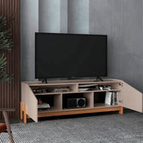 Rack de TV Holanda Capri y Fresno Europeo 160x56cm para TV Hasta 70 Pulgadas sin Cajones y con Ranuras para Cables - MUEBLES DE TV | Bylmo