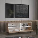 Rack de TV Patrick Fresno Europeo y Blanco 139x59cm para TV Hasta 60 Pulgadas sin Cajones y con Ranuras para Cables - MUEBLES DE TV | Bylmo