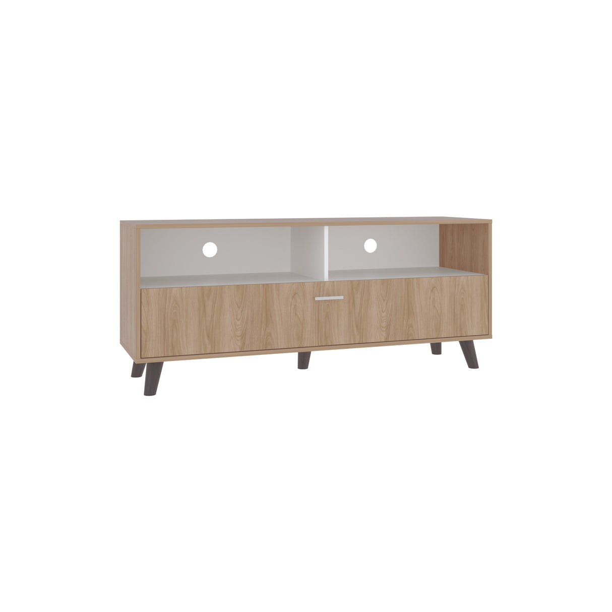 Rack de TV Patrick Fresno Europeo y Blanco 139x59cm para TV Hasta 60 Pulgadas sin Cajones y con Ranuras para Cables - MUEBLES DE TV | Bylmo