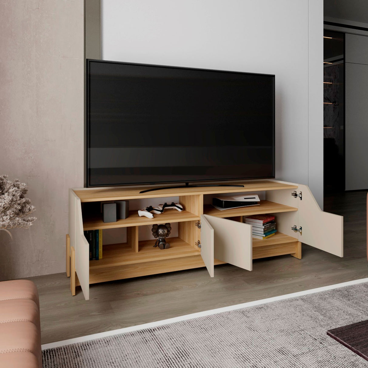 Rack de TV Holt Fresno Europeo y Capri 163x56cm para TV Hasta 50 Pulgadas sin Cajones - MUEBLES DE TV | Bylmo