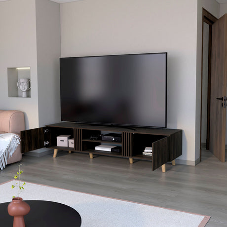 Rack de TV Shawnee Nogal 200x50cm para TV Hasta 75 Pulgadas sin Cajones y con Ranuras para Cables - MUEBLES DE TV | Bylmo