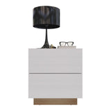Mesa de Noche Enkubo Rovere y Blanco 48x52cm con Dos Cajones - MESAS DE NOCHE | Bylmo