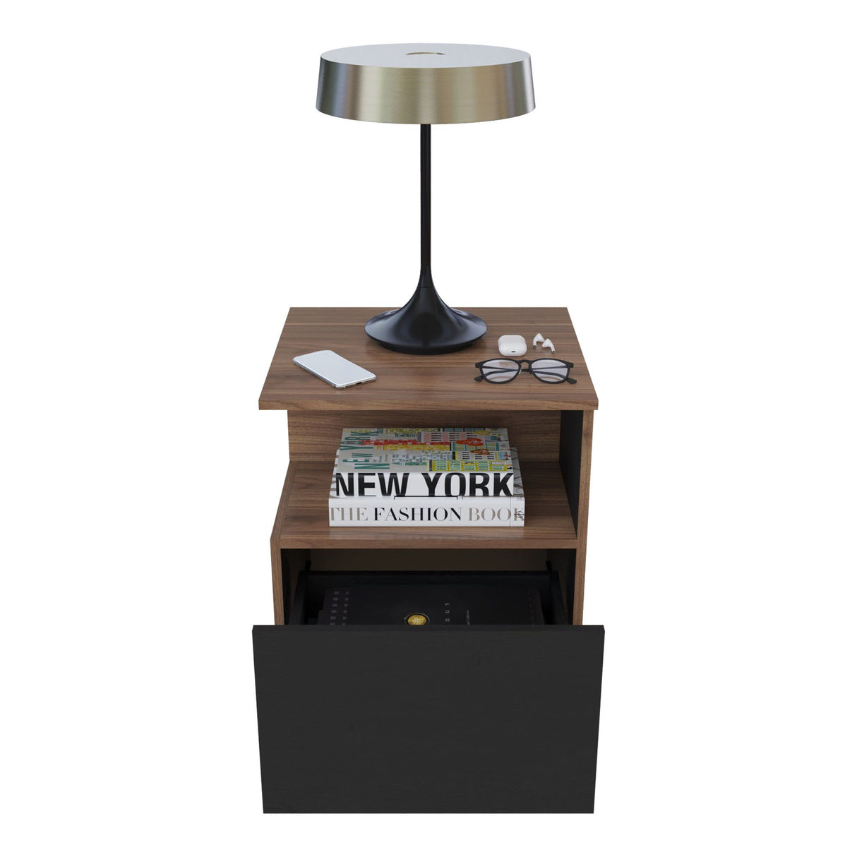Mesa de Noche Vico Gales y Wengue 48x62cm con Un Cajón - MESAS DE NOCHE | Bylmo