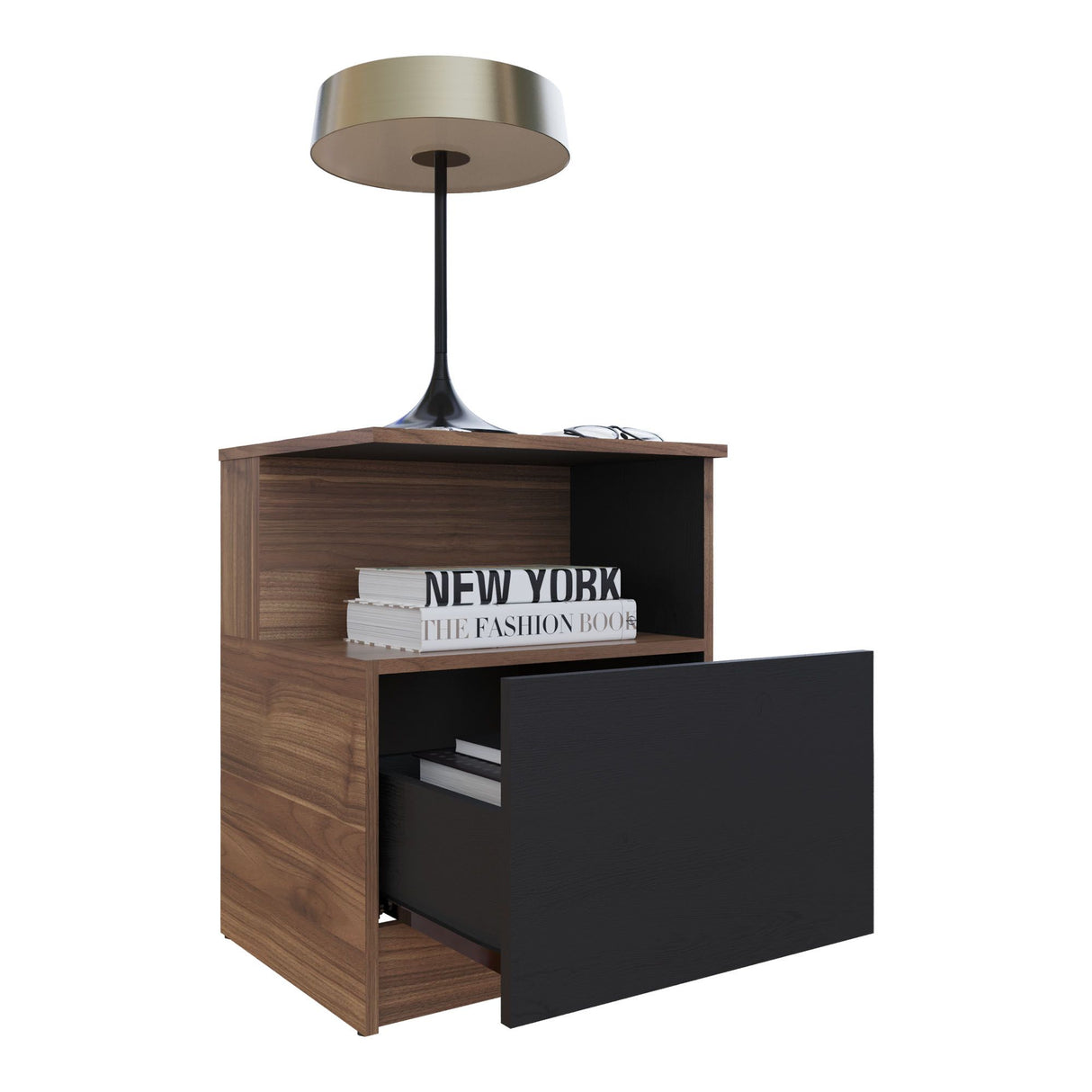 Mesa de Noche Vico Gales y Wengue 48x62cm con Un Cajón - MESAS DE NOCHE | Bylmo
