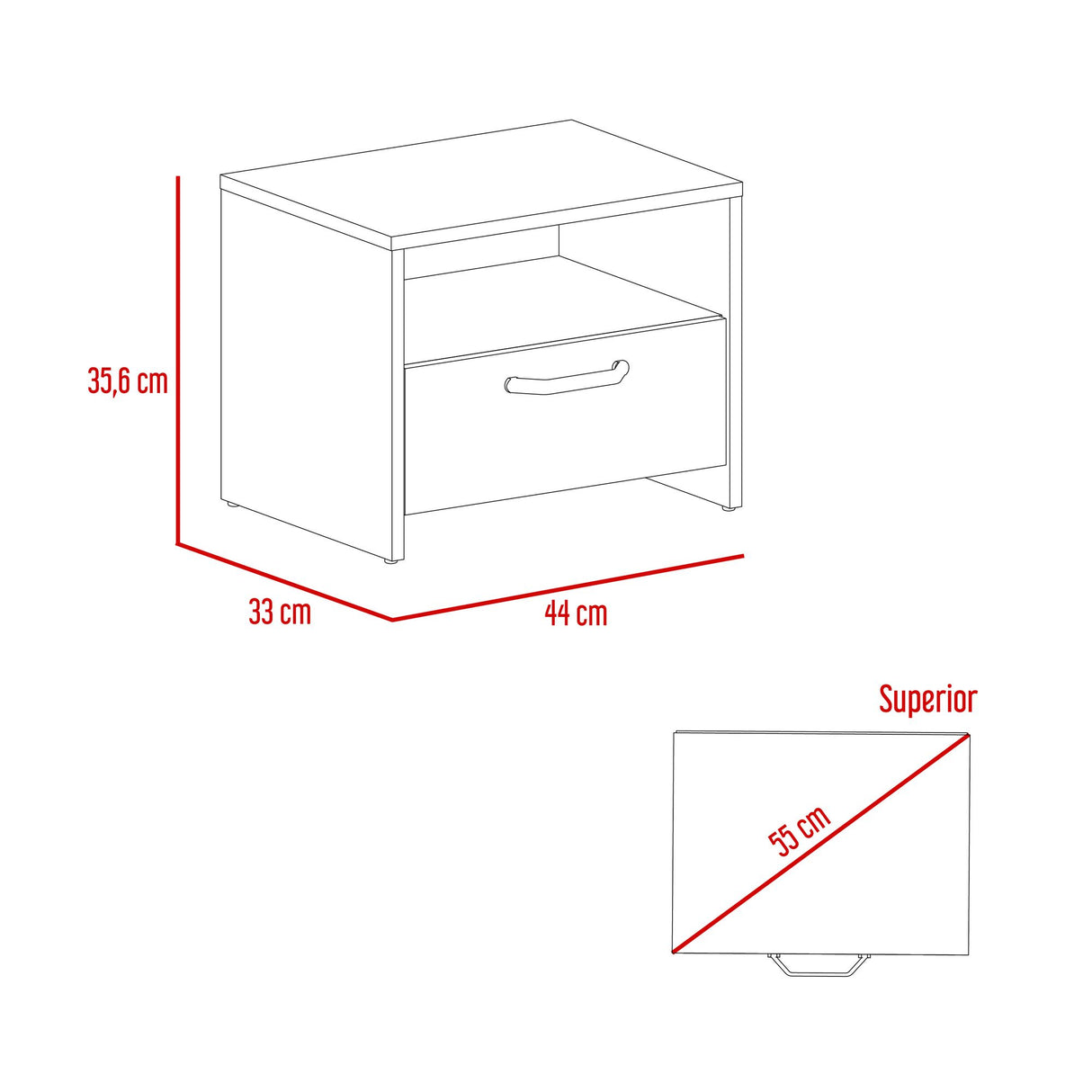 Mesa de Noche Oliveira Duna 44x35.6cm con Un Cajón - MESAS DE NOCHE | Bylmo