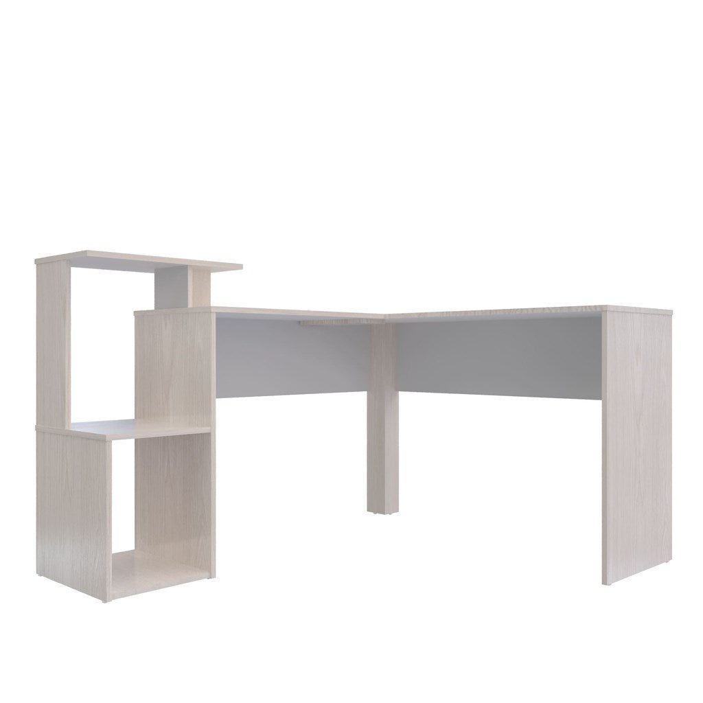 Escritorio en L Mikasa Niebla 120x88cm sin Cajones y con Organizador de Libros - ESCRITORIOS | Bylmo