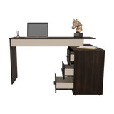 Escritorio en L Upton Nogal y Toquilla 101.5x75cm con Tres Cajones y con Organizador de Libros - ESCRITORIOS | Bylmo