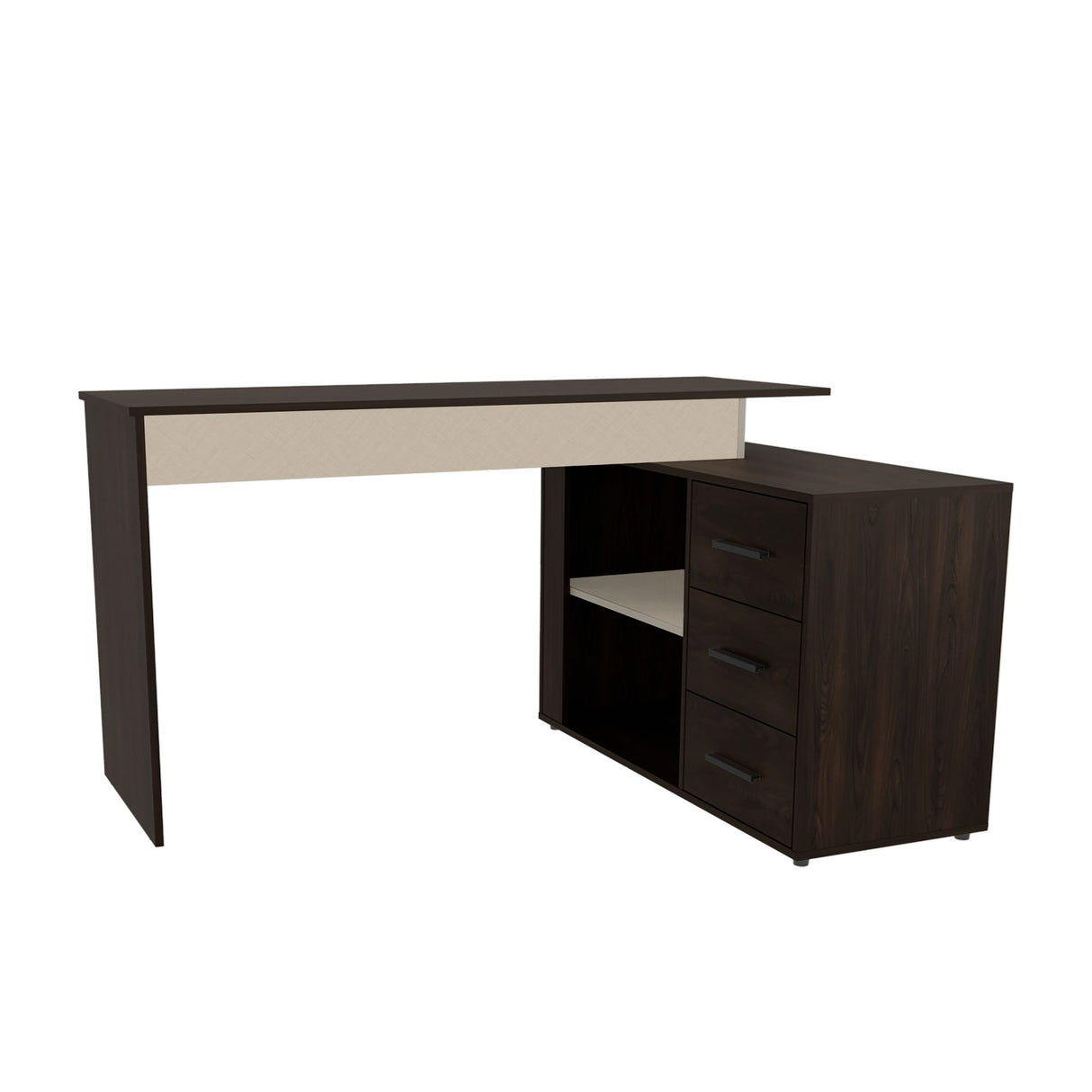 Escritorio en L Upton Nogal y Toquilla 101.5x75cm con Tres Cajones y con Organizador de Libros - ESCRITORIOS | Bylmo