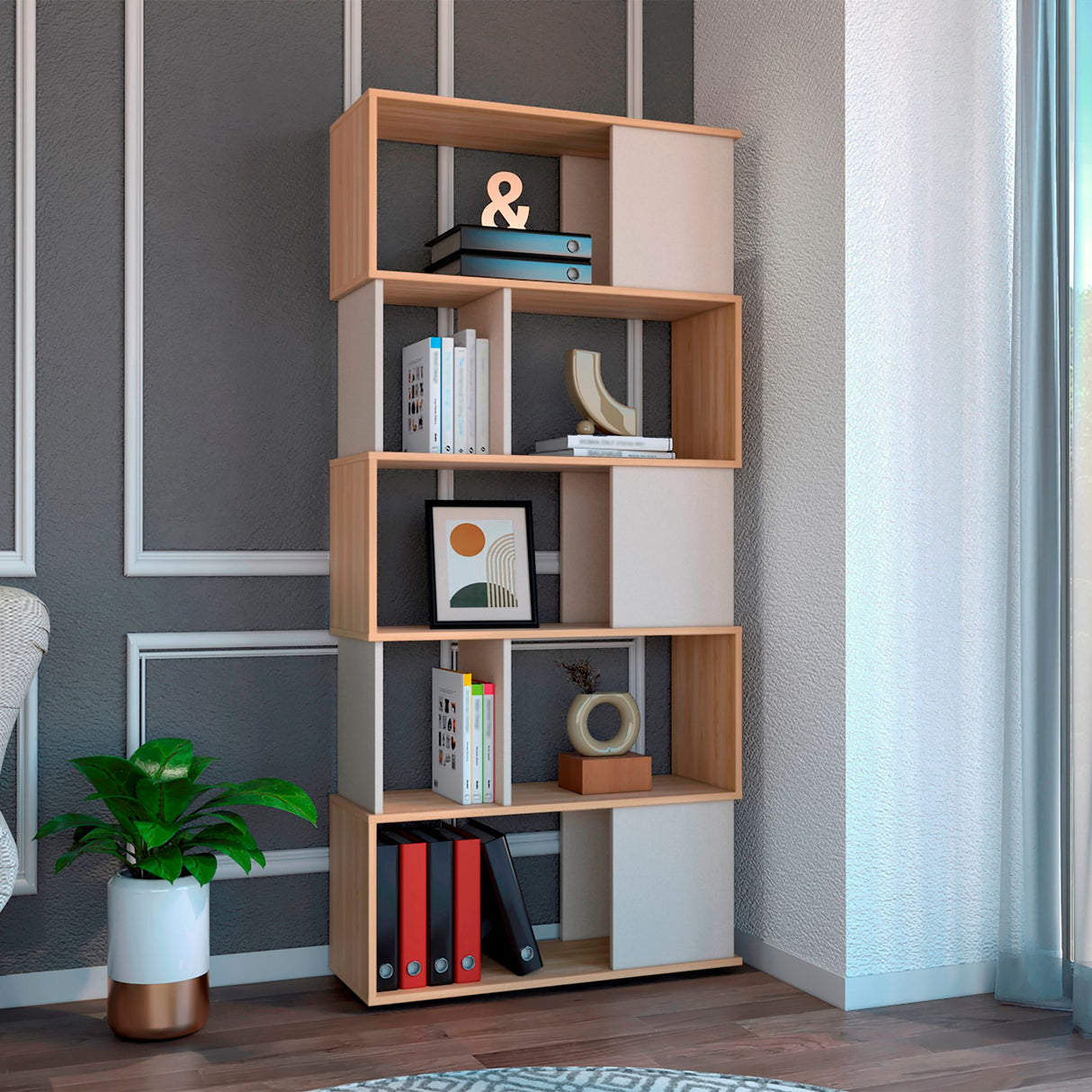 Biblioteca Noah Fresno y Capri 80x175cm Rectangular con Cuatro Entrepaños - BIBLIOTECAS Y ESTANTERIAS | Bylmo