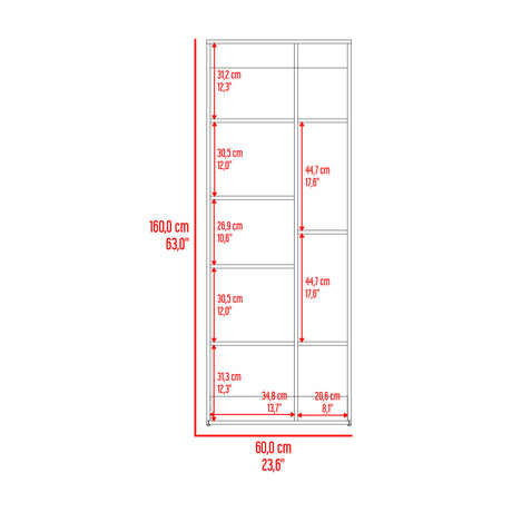 Biblioteca Rookie Bardolino 60x160cm Rectangular con Siete Entrepaños - BIBLIOTECAS Y ESTANTERIAS | Bylmo