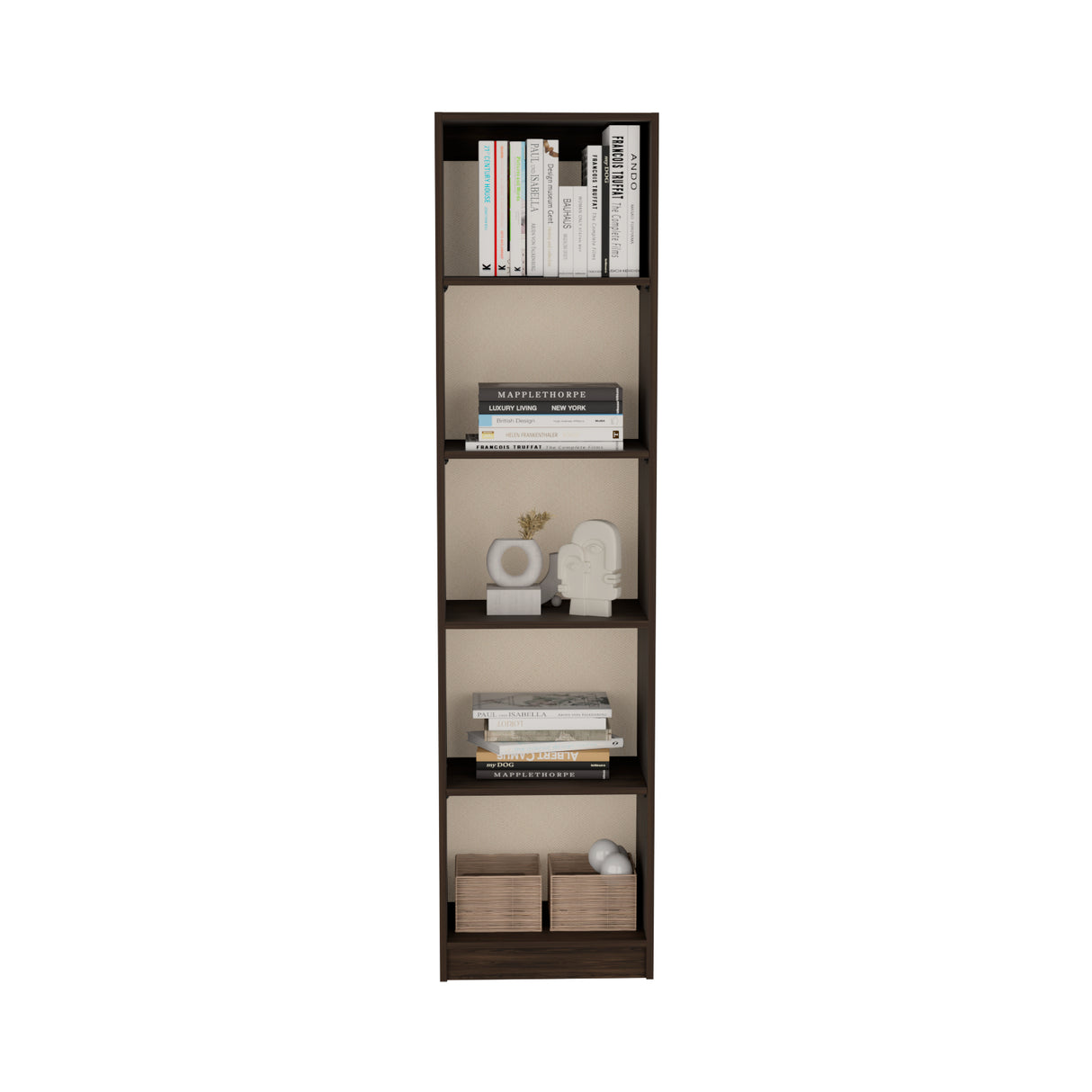Estantería Upton Nogal y Toquilla 45x180.6cm Rectangular con Cuatro Entrepaños - BIBLIOTECAS Y ESTANTERIAS | Bylmo