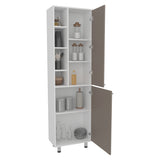 Alacena Burton Blanco y Taupe 58.6x204cm con Dos Puertas y con Patas - ALACENAS Y MUEBLES MICROONDAS | Bylmo