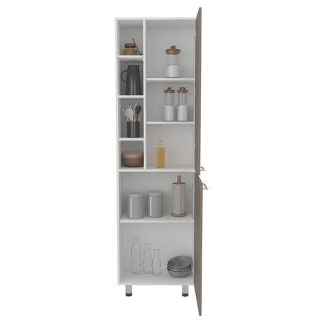 Alacena Burton Blanco y Taupe 58.6x204cm con Dos Puertas y con Patas - ALACENAS Y MUEBLES MICROONDAS | Bylmo