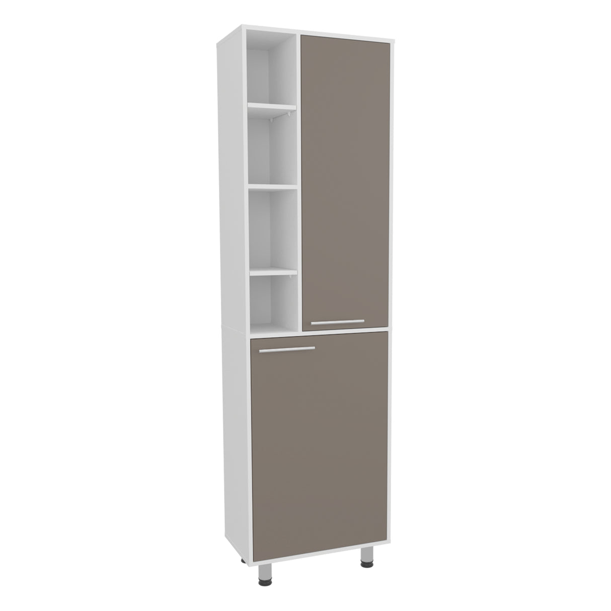 Alacena Burton Blanco y Taupe 58.6x204cm con Dos Puertas y con Patas - ALACENAS Y MUEBLES MICROONDAS | Bylmo