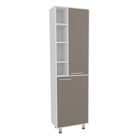 Alacena Burton Blanco y Taupe 58.6x204cm con Dos Puertas y con Patas - ALACENAS Y MUEBLES MICROONDAS | Bylmo