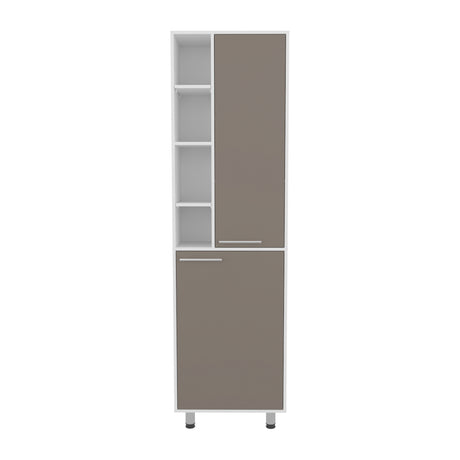 Alacena Burton Blanco y Taupe 58.6x204cm con Dos Puertas y con Patas - ALACENAS Y MUEBLES MICROONDAS | Bylmo