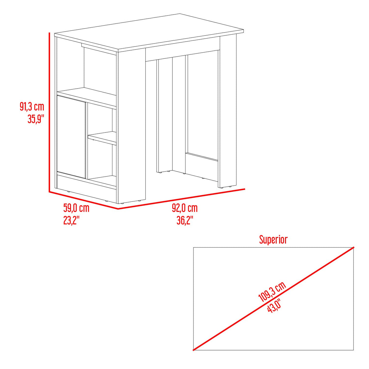 Isla de Cocina Attica Blanco y Capri 92x91.3cm con Cuatro Compartimientos - BARRAS Y MUEBLES AUXILIARES | Bylmo