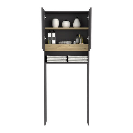 Ahorrador de Espacio para Baño Laurent Plomo y Duna 63.1x160cm con Dos Entrepaños y con Patas - OTROS MUEBLES PARA BANHO | Bylmo