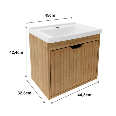 Mueble para Lavamanos Graz Almendra 44.6x38.4cm Individual Flotante con Lavamanos - MUEBLES PARA LAVAMANOS | Bylmo