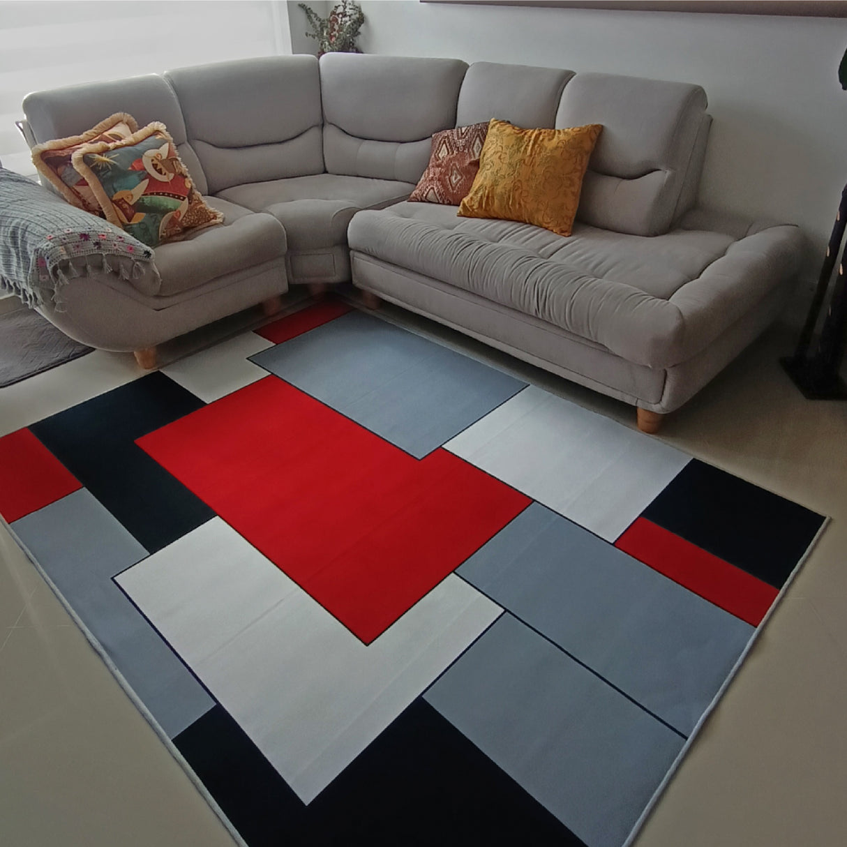 Tapete de Sala Figuras Geometricas Gris 200x150cm Clásico Rectangular Suave - TAPETES Y ALFOMBRAS | Bylmo