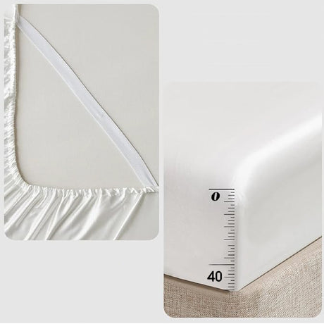 Juego de Sabanas de Satín Blanco 160x190cm 300 Hilos con Dos Sábanas y Dos Fundas de Almohada - SABANAS | Bylmo