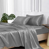 Juego de Sabanas de Satín Gris Oscuro 160x190cm 300 Hilos con Dos Sábanas y Dos Fundas de Almohada - SABANAS | Bylmo