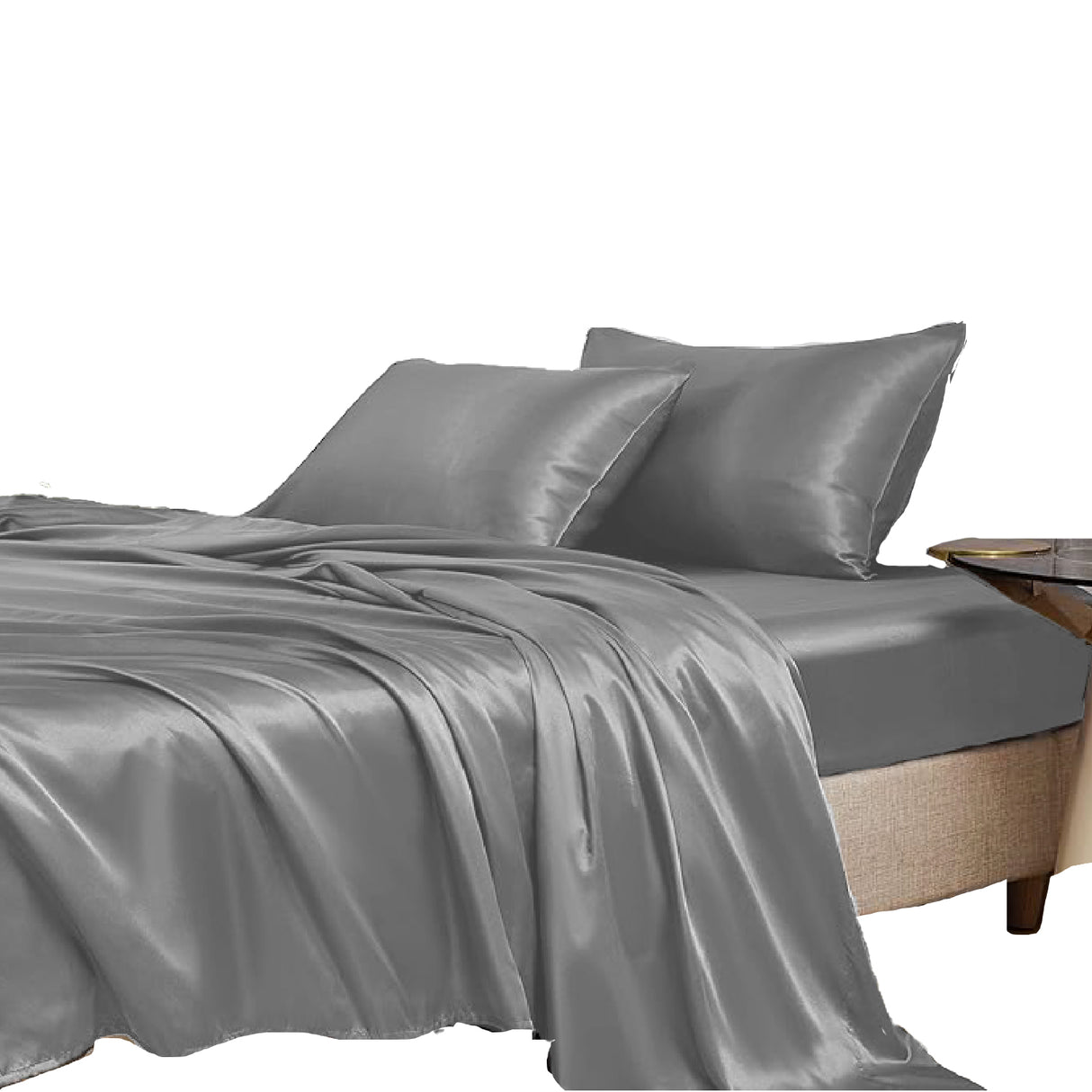 Juego de Sabanas de Satín Gris Oscuro 160x190cm 300 Hilos con Dos Sábanas y Dos Fundas de Almohada - SABANAS | Bylmo