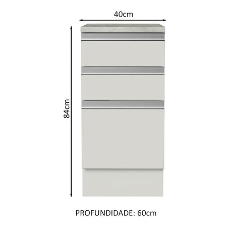 Mueble Inferior de Cocina Glamy Blanco 40x84cm con Meson de Madera y sin Pozuelo - MUEBLES INFERIORES DE COCINA | Bylmo