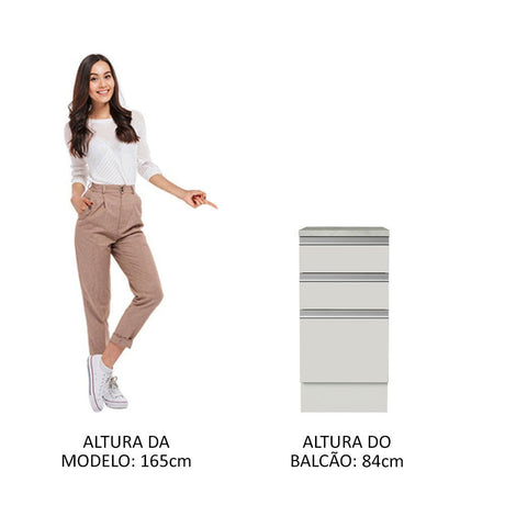 Mueble Inferior de Cocina Glamy Blanco 40x84cm con Meson de Madera y sin Pozuelo - MUEBLES INFERIORES DE COCINA | Bylmo