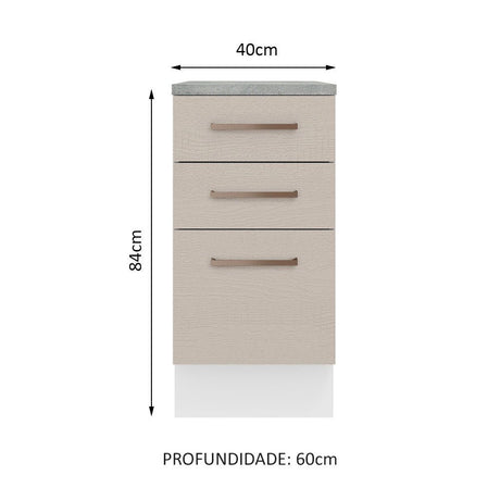 Mueble Inferior de Cocina Agata Blanco y Crema 40x84cm con Meson de Madera y sin Pozuelo - MUEBLES INFERIORES DE COCINA | Bylmo