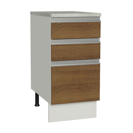 Mueble Inferior de Cocina Glamy Blanco y Marron 40x84cm con Meson de Madera y sin Pozuelo - MUEBLES INFERIORES DE COCINA | Bylmo