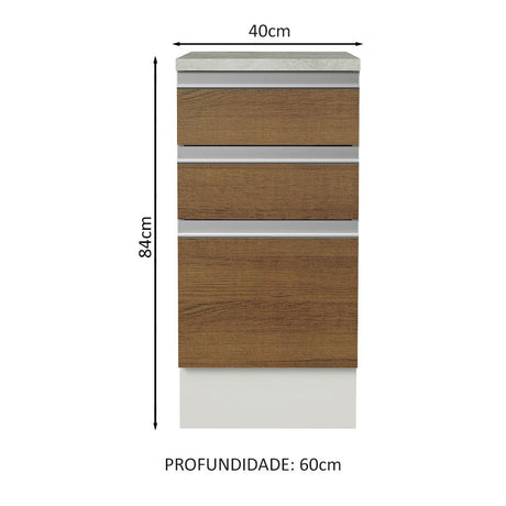 Mueble Inferior de Cocina Glamy Blanco y Marron 40x84cm con Meson de Madera y sin Pozuelo - MUEBLES INFERIORES DE COCINA | Bylmo