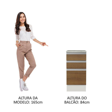 Mueble Inferior de Cocina Glamy Blanco y Marron 40x84cm con Meson de Madera y sin Pozuelo - MUEBLES INFERIORES DE COCINA | Bylmo
