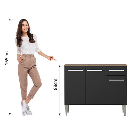 Mueble Inferior de Cocina Emily Marron y Negro 105x88cm con Meson de Madera y sin Pozuelo - MUEBLES INFERIORES DE COCINA | Bylmo