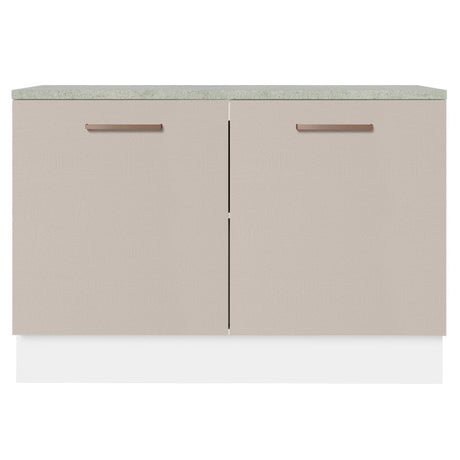 Mueble Inferior de Cocina Agata Blanco y Crema 120x84cm con Meson de Madera y sin Pozuelo - MUEBLES INFERIORES DE COCINA | Bylmo