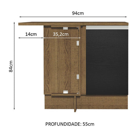 Mueble Inferior de Cocina Glamy Marron y Negro 94x84cm sin Mesón y sin Pozuelo - MUEBLES INFERIORES DE COCINA | Bylmo